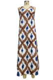 Casual Geometric Print Patchwork V Neck Sling Dresses