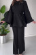 Casual Celebrities Solid Bandage Fold O Neck Long Sleeve Two Pieces
