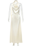 Elegant Solid Backless Halter Sleeveless Two Pieces