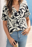 Casual Geometric Print Buckle V Neck Tops