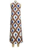 Casual Geometric Print Patchwork V Neck Sling Dresses
