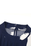 Casual Vacation Geometric Print Bandage Pocket O Neck Loose Jumpsuits