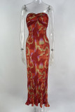 Sexy Vacation Geometric Print Fold Strapless One Step Skirt Dresses