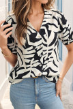 Casual Geometric Print Buckle V Neck Tops