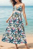 Sexy Vacation Floral Lace Tassel Backless Halter Printed Dresses