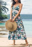 Sexy Vacation Floral Lace Tassel Backless Halter Printed Dresses