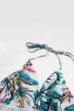 Sexy Vacation Floral Lace Tassel Backless Halter Printed Dresses