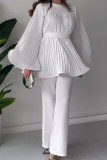 Casual Celebrities Solid Bandage Fold O Neck Long Sleeve Two Pieces