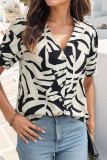 Casual Geometric Print Buckle V Neck Tops