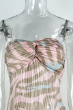 Sexy Vacation Geometric Print Fold Strapless One Step Skirt Dresses