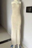 Sexy Simplicity Solid Slit Strapless Pencil Skirt Dresses