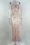 Sexy Vacation Geometric Print Fold Strapless One Step Skirt Dresses