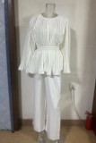 Casual Celebrities Solid Bandage Fold O Neck Long Sleeve Two Pieces