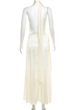 Elegant Solid Backless Halter Sleeveless Two Pieces