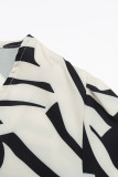 Casual Geometric Print Buckle V Neck Tops