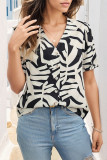 Casual Geometric Print Buckle V Neck Tops