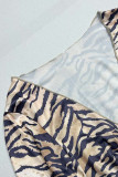 Sexy Vintage Animal Print Print Stringy Selvedge V Neck Long Sleeve Two Pieces