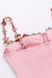 Sweet Elegant Flowers Embroidered Bandage Square Collar Wrapped Skirt Dresses