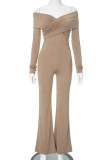 Sexy Simplicity Solid Fold V Neck Regular Jumpsuits