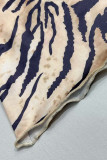 Sexy Vintage Animal Print Print Stringy Selvedge V Neck Long Sleeve Two Pieces