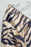 Sexy Vintage Animal Print Print Stringy Selvedge V Neck Long Sleeve Two Pieces