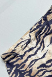 Sexy Vintage Animal Print Print Stringy Selvedge V Neck Long Sleeve Two Pieces