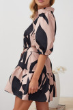 Casual Color Block Buckle Contrast Turndown Collar Shirt Dresses