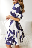 Casual Color Block Buckle Contrast Turndown Collar Shirt Dresses