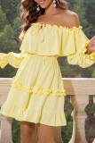 Elegant Solid Frenulum Flounce Off the Shoulder Dresses