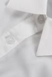 Elegant Solid Pocket Fold Turndown Collar Tops