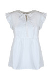 Sweet Elegant Solid Patchwork Flounce V Neck Tops