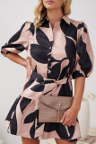 Casual Color Block Buckle Contrast Turndown Collar Shirt Dresses