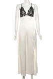 Sexy Solid Lace Backless Slit V Neck Sling Dresses