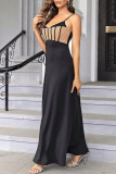 Sexy Solid Patchwork V Neck Sling Dresses