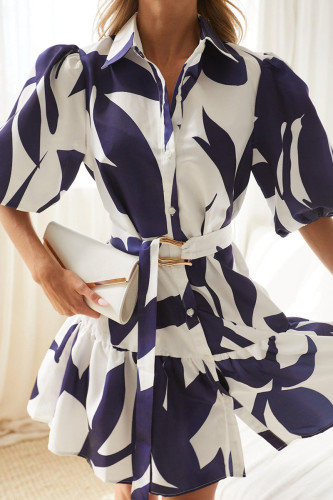 Casual Color Block Buckle Contrast Turndown Collar Shirt Dresses