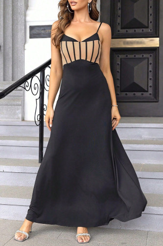 Sexy Solid Patchwork V Neck Sling Dresses