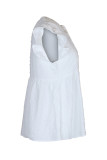 Sweet Elegant Solid Patchwork Flounce V Neck Tops