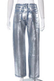 Casual Street Solid Bronzing Contrast High Waist Loose Denim Jeans