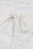 Sweet Elegant Solid Patchwork Flounce V Neck Tops