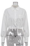 Elegant Solid Pocket Fold Turndown Collar Tops