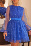 Celebrities Elegant Print The stars Mesh O Neck Princess Dresses