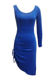 Casual Solid Draw String Sequined U Neck Irregular Dresses