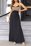 Sexy Solid Patchwork V Neck Sling Dresses