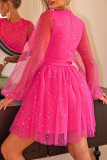 Celebrities Elegant Print The stars Mesh O Neck Princess Dresses
