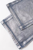 Casual Street Solid Bronzing Contrast High Waist Loose Denim Jeans