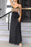 Sexy Solid Patchwork V Neck Sling Dresses