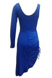 Casual Solid Draw String Sequined U Neck Irregular Dresses