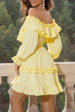 Elegant Solid Frenulum Flounce Off the Shoulder Dresses