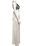 Sexy Solid Lace Backless Slit V Neck Sling Dresses