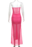 Sexy Solid See-through Mesh Strapless One Step Skirt Dresses